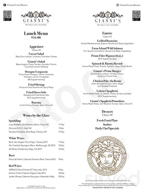 gianni's at the former versace mansion recensioni|gianni's menu.